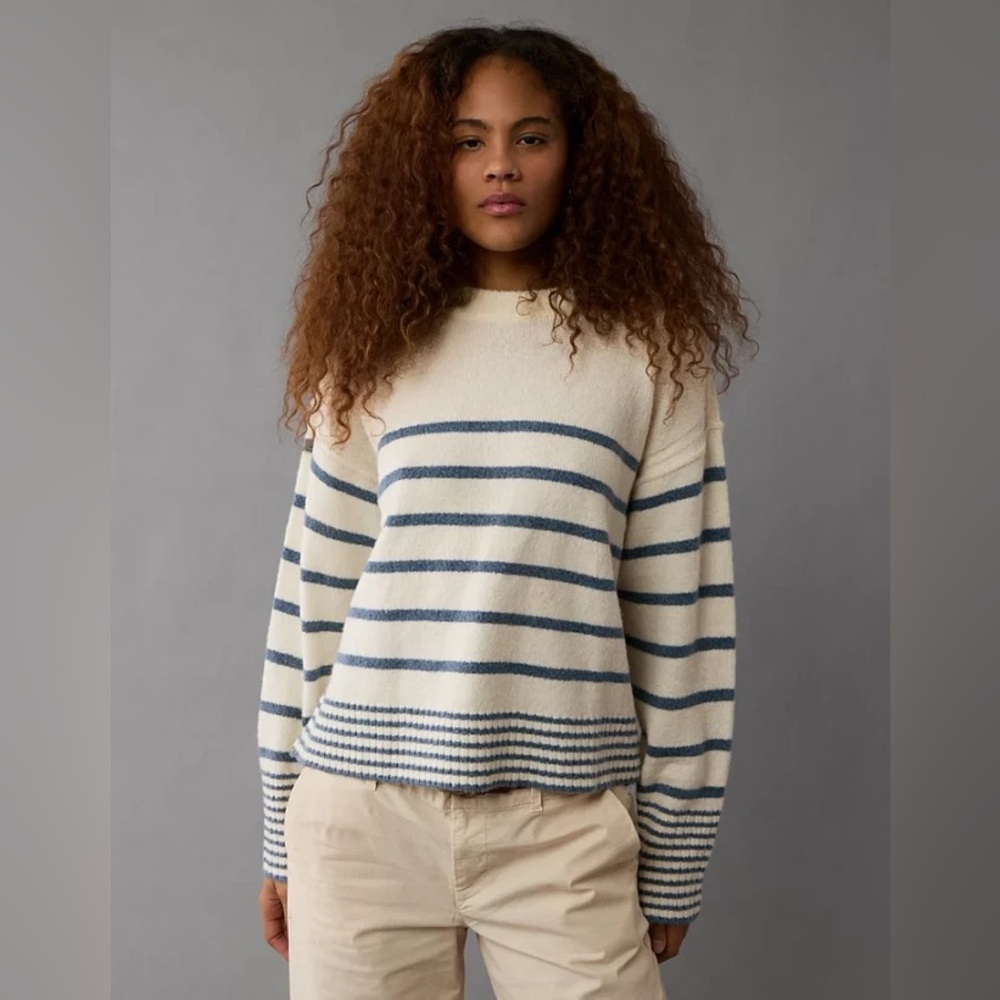 AE Whoa So Soft Striped Crew Neck Sweater